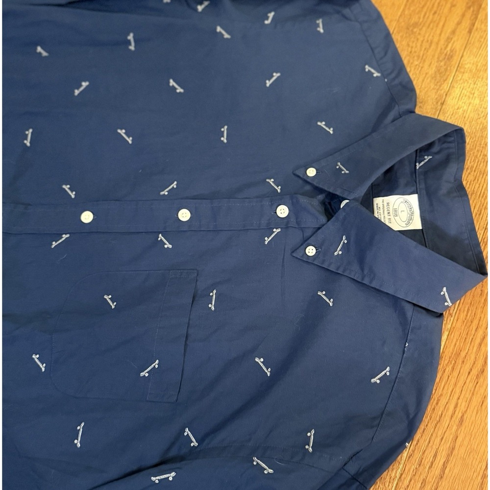 Brooks Brothers Button Down Shirt Mens Medium Blue AOP Skateboard Regent Fit